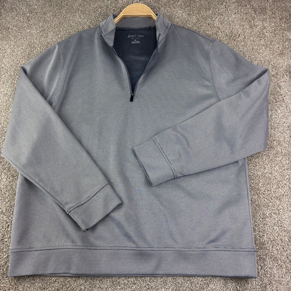 Hickey Freeman 1/4 Zip Pullover Mens XL Gray Striped Stretch Golf Activewear